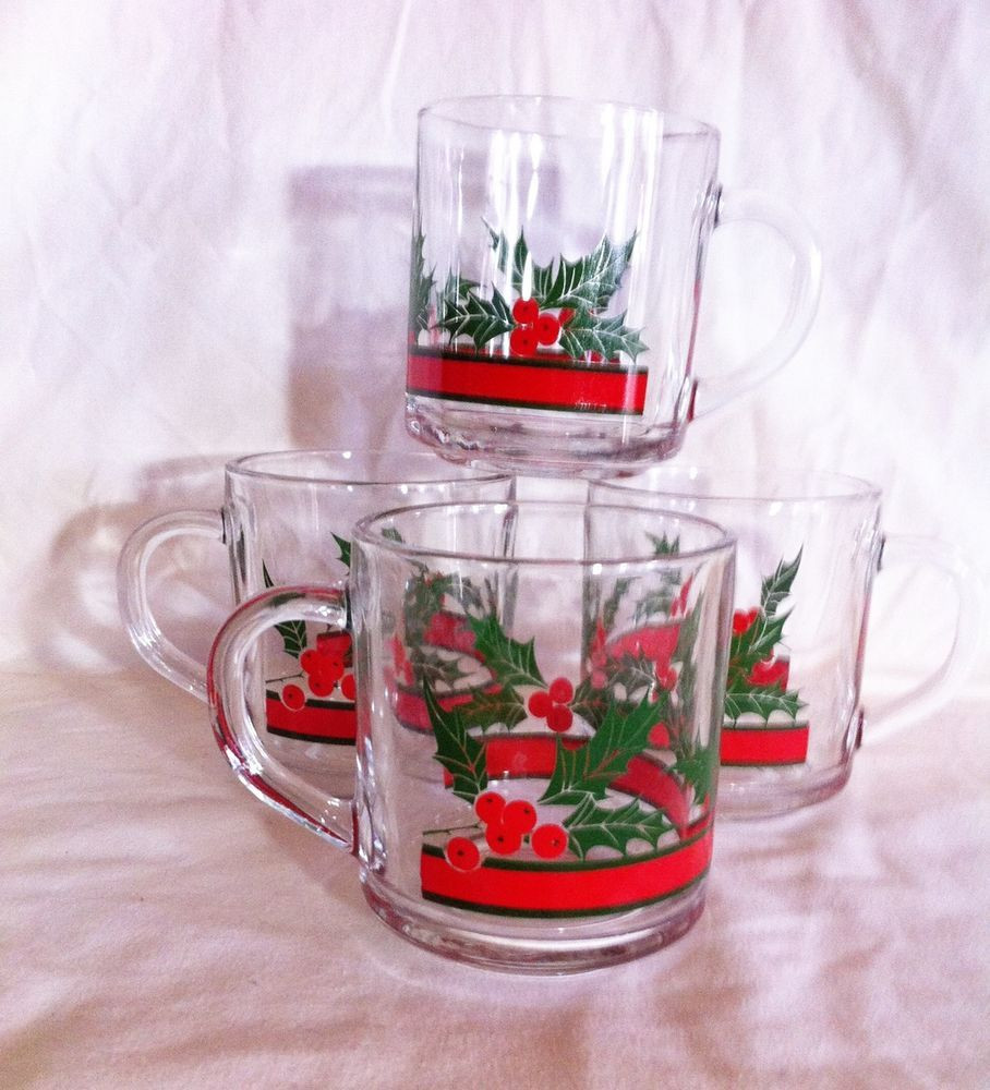 libbey glass vases of libbey holiday holly berries glass coffee mug set of 4 holly in libbey holiday holly berries glass coffee mug set