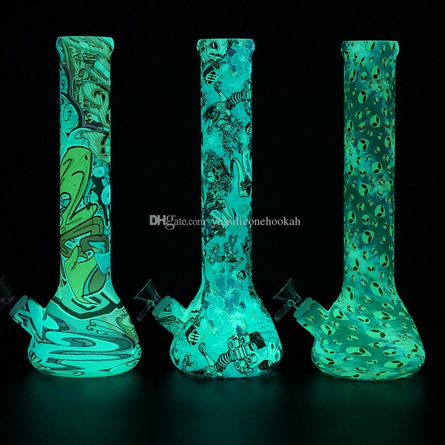 light blue vase of glow in the dark 13 5 beaker design silicone smoking water pipes in fashion glow in the dark edition custom night light style