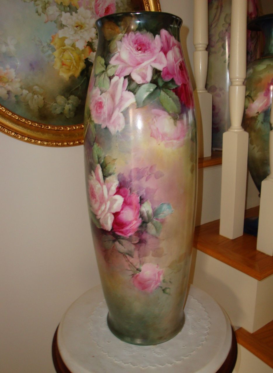 limoges china vase of antique limoges france hand painted 22 floor vase with roses 19th in antique limoges france hand painted 22 floor vase with roses 19th century painting