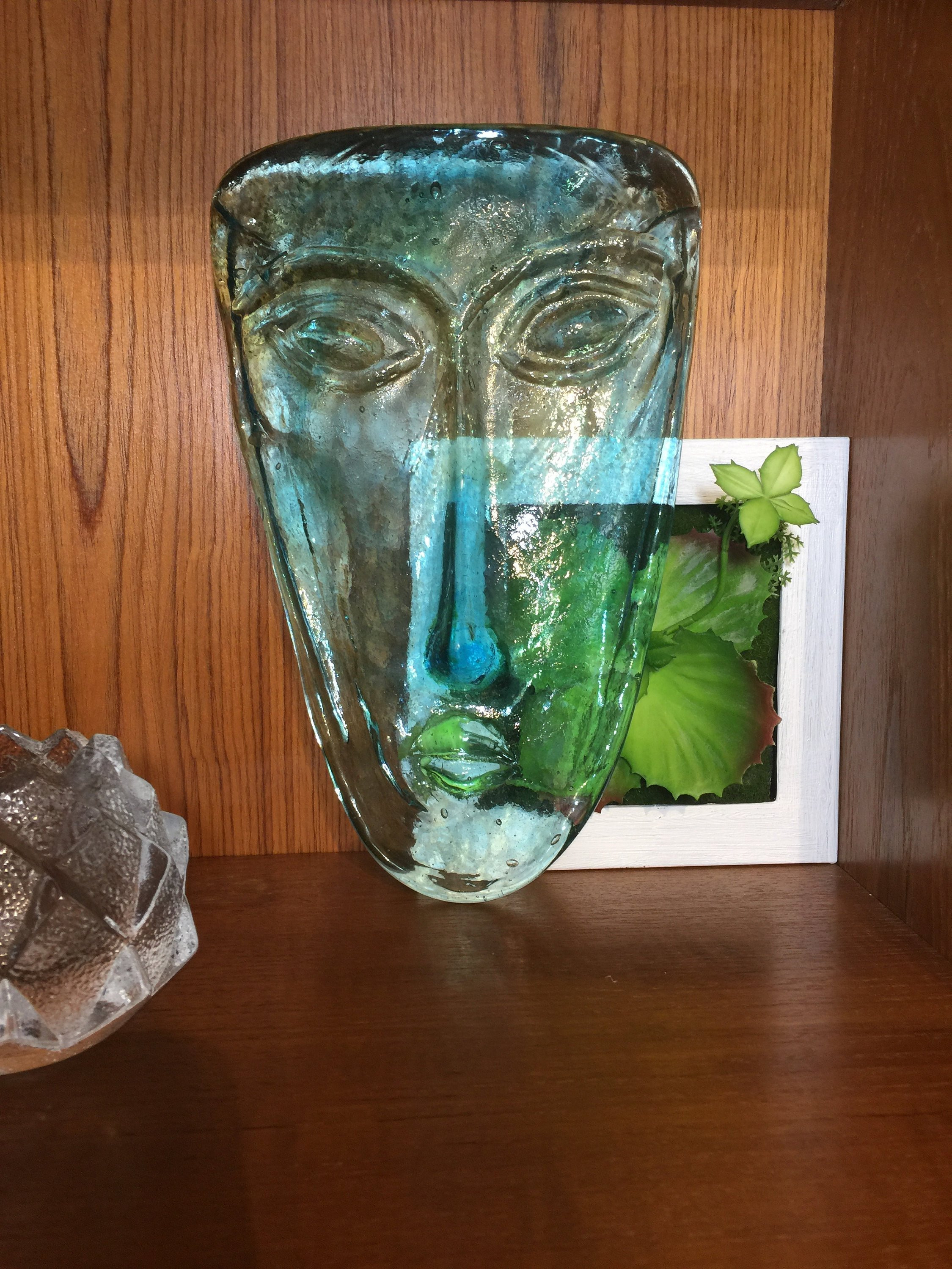 mackenzie childs flower vase of aqua blue art glass face mask wall decor etsy for image 0