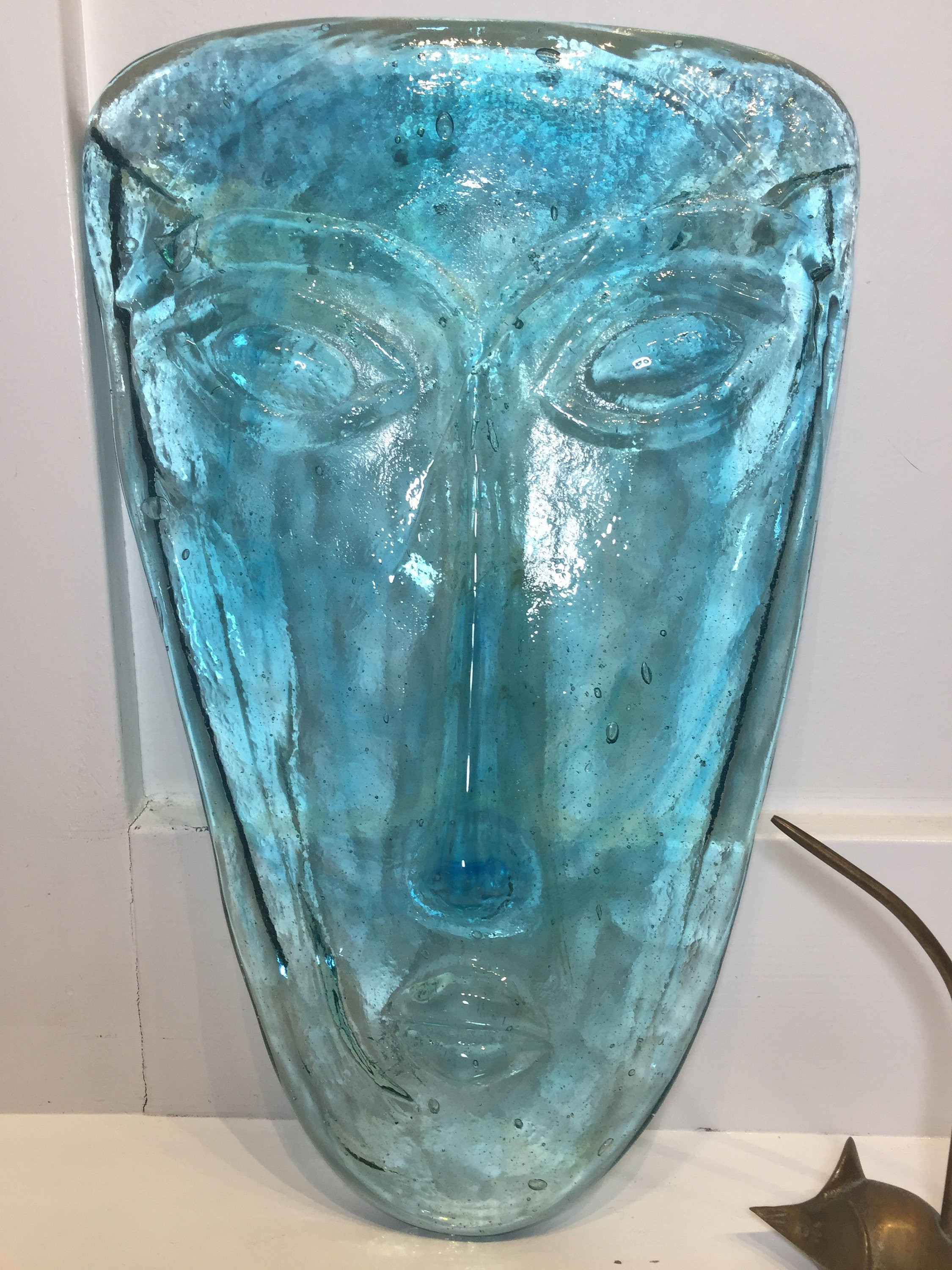mackenzie childs flower vase of aqua blue art glass face mask wall decor etsy within image 8