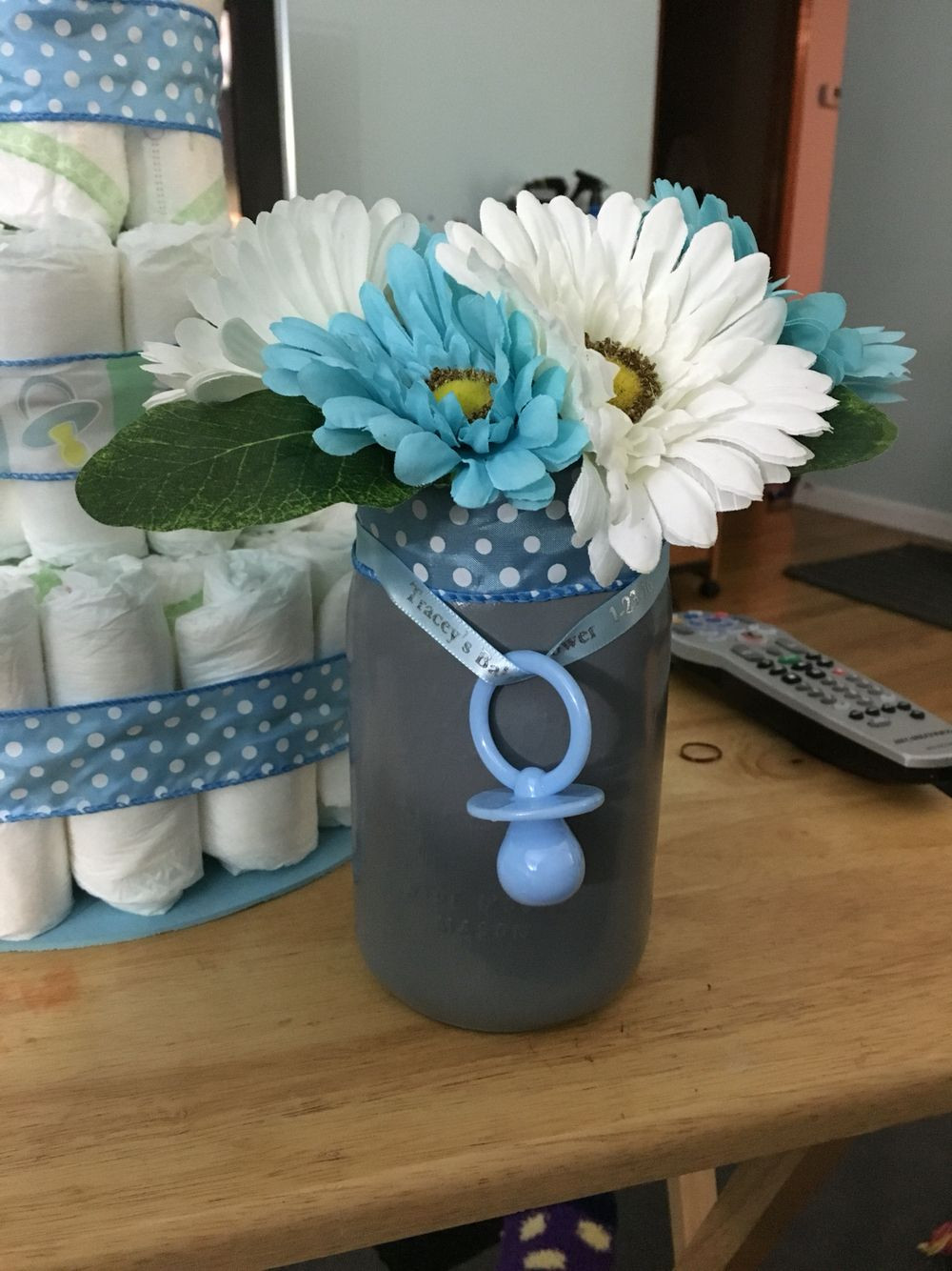 20 Nice Mason Jar Vases with Ribbon 2023 free download mason jar vases with ribbon of finished mason jar centerpiece for boy baby shower my diys in intended for finished mason jar centerpiece for boy baby shower