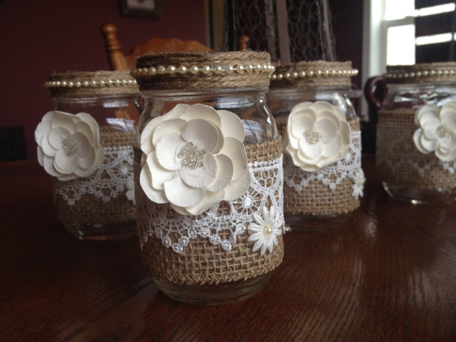 20 Nice Mason Jar Vases with Ribbon 2022 free download mason jar vases with ribbon of rustic shabby mason jar wrapped with burlap lace embellished etsy within dc29fc294c28ezoom