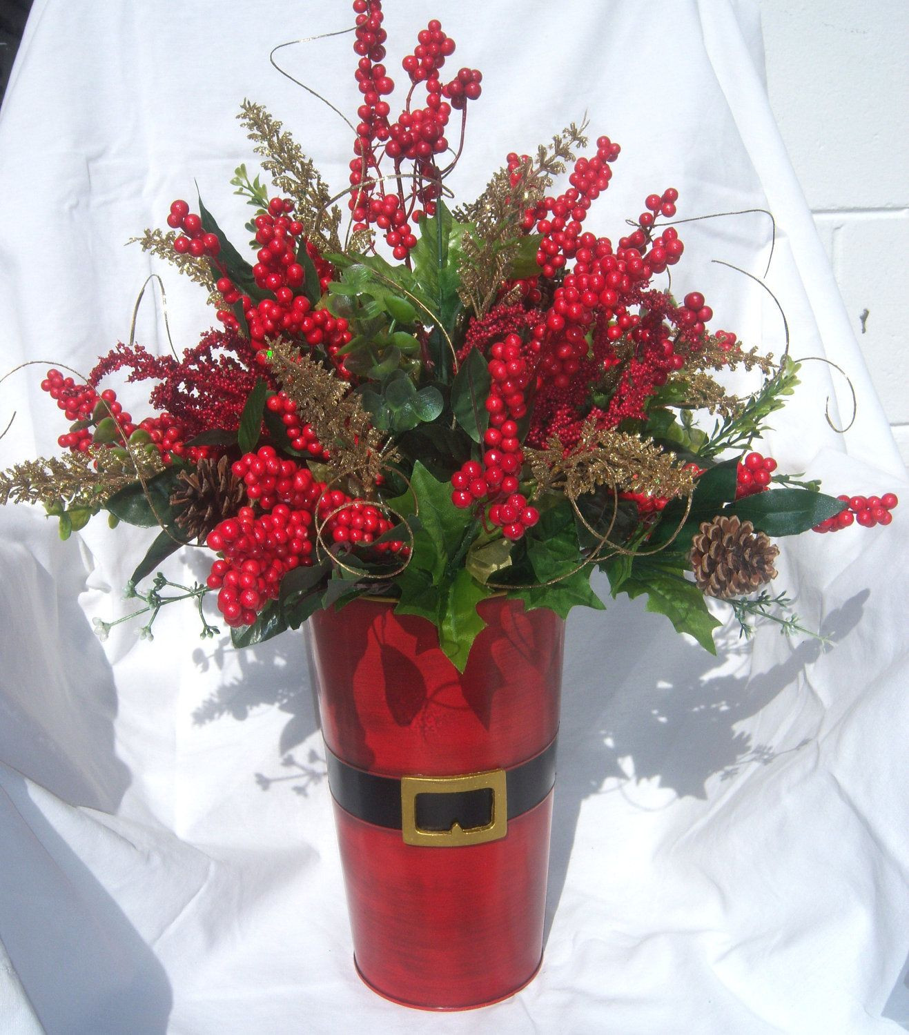 metal bucket flower vase of red silk christmas arrangement christmas centerpieces pinterest within explore christmas flowers christmas urns and more