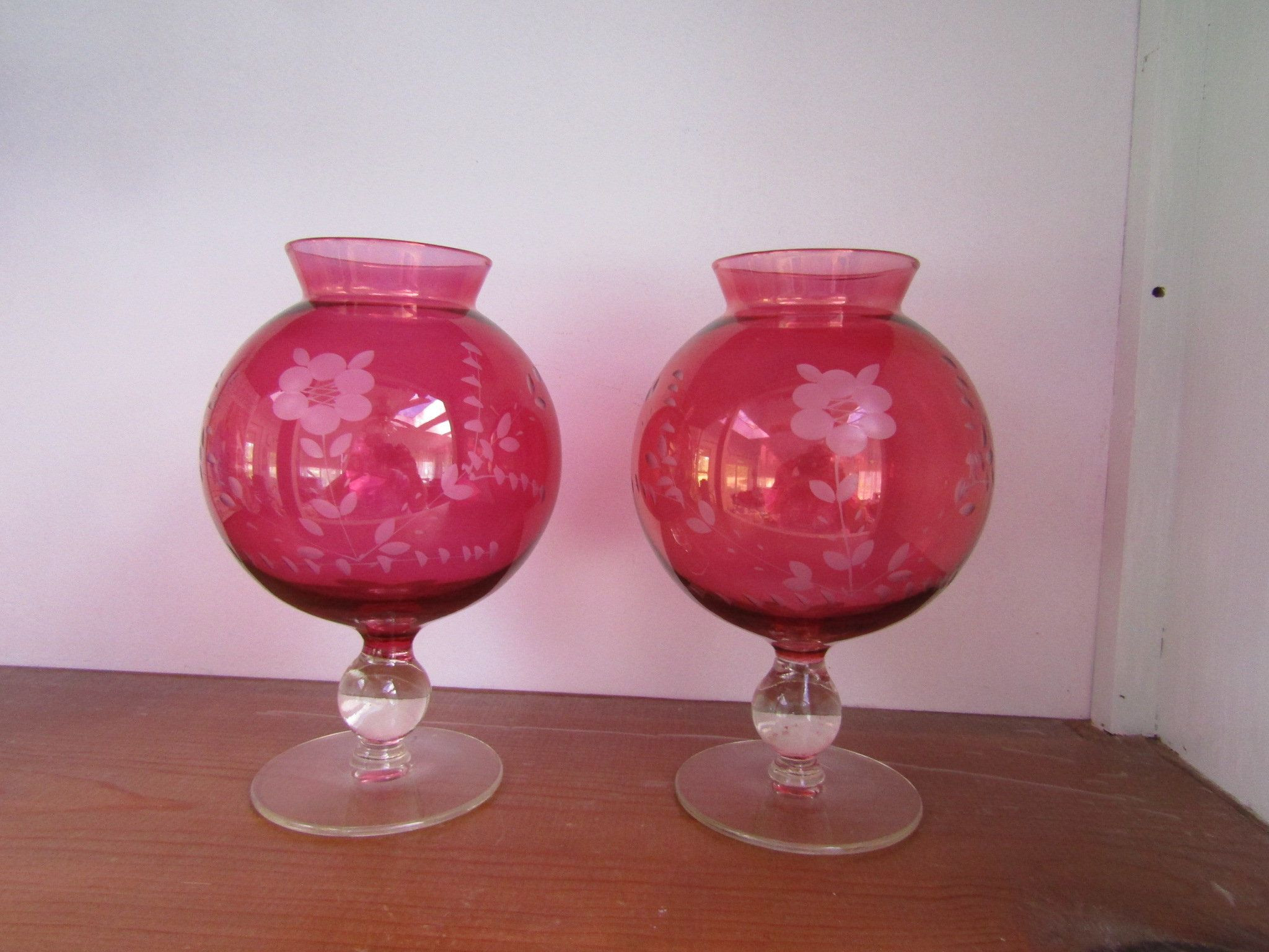 Mikasa Florale Vase Of Hello Fall Sale Cranberry Etched Glass Ball Vases Set Of 2 Floral Inside Cranberry Etched Glass Ball Vases Set Of 2 Floral Etching Vintage Items