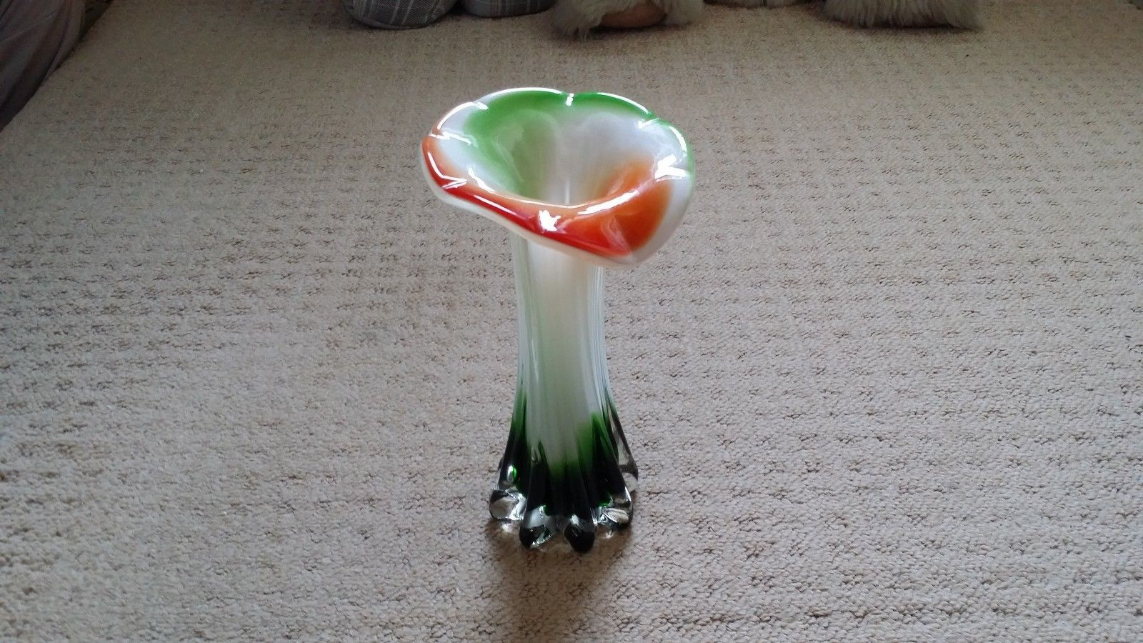 murano tulip vase of murano glass vase green white red jack in the pulpit lilly in murano glass vase green white red jack in the pulpit 1 of 2 murano glass vase