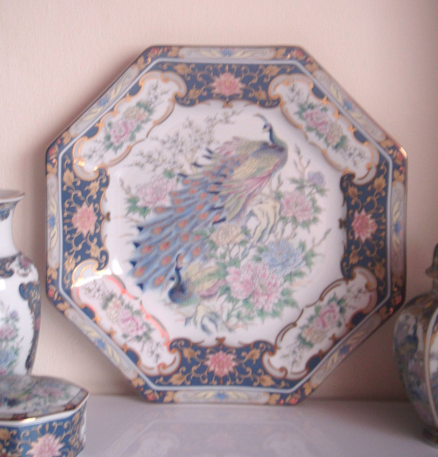 otagiri japan bud vase of reserved for khushi joshi porcelain peacock octagonal plate from the for porcelain peacock octagonal plate from the leonardo collection japan by denabyriches on etsy leonardo collection