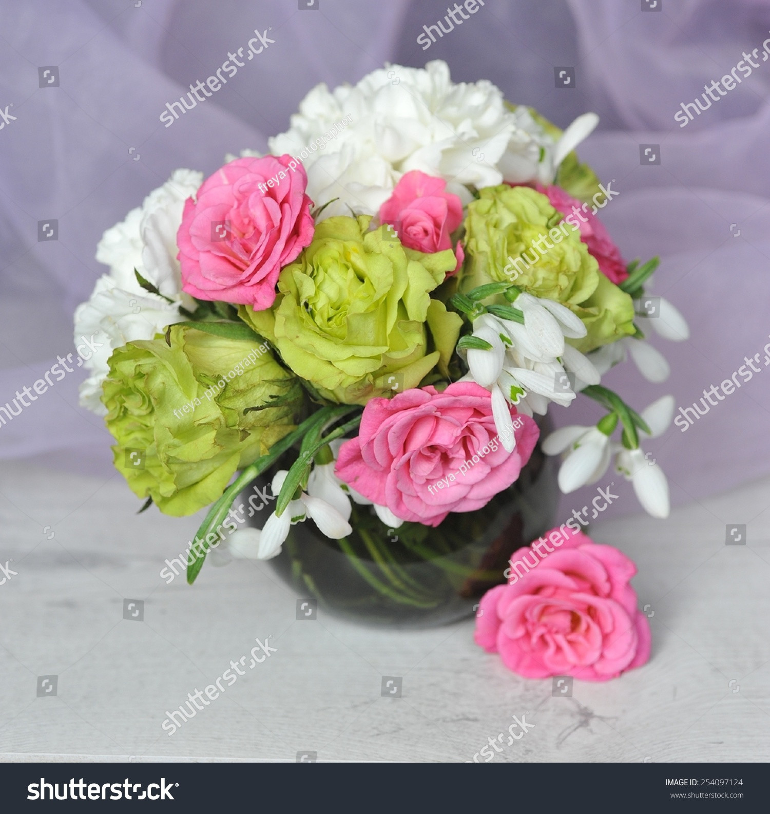 24 Popular Purple Flowers Bouquet In Vase 2024 free download purple flowers bouquet in vase of bouquet of carnation snowdrops and rose flowers in glass vase ez throughout id 254097124