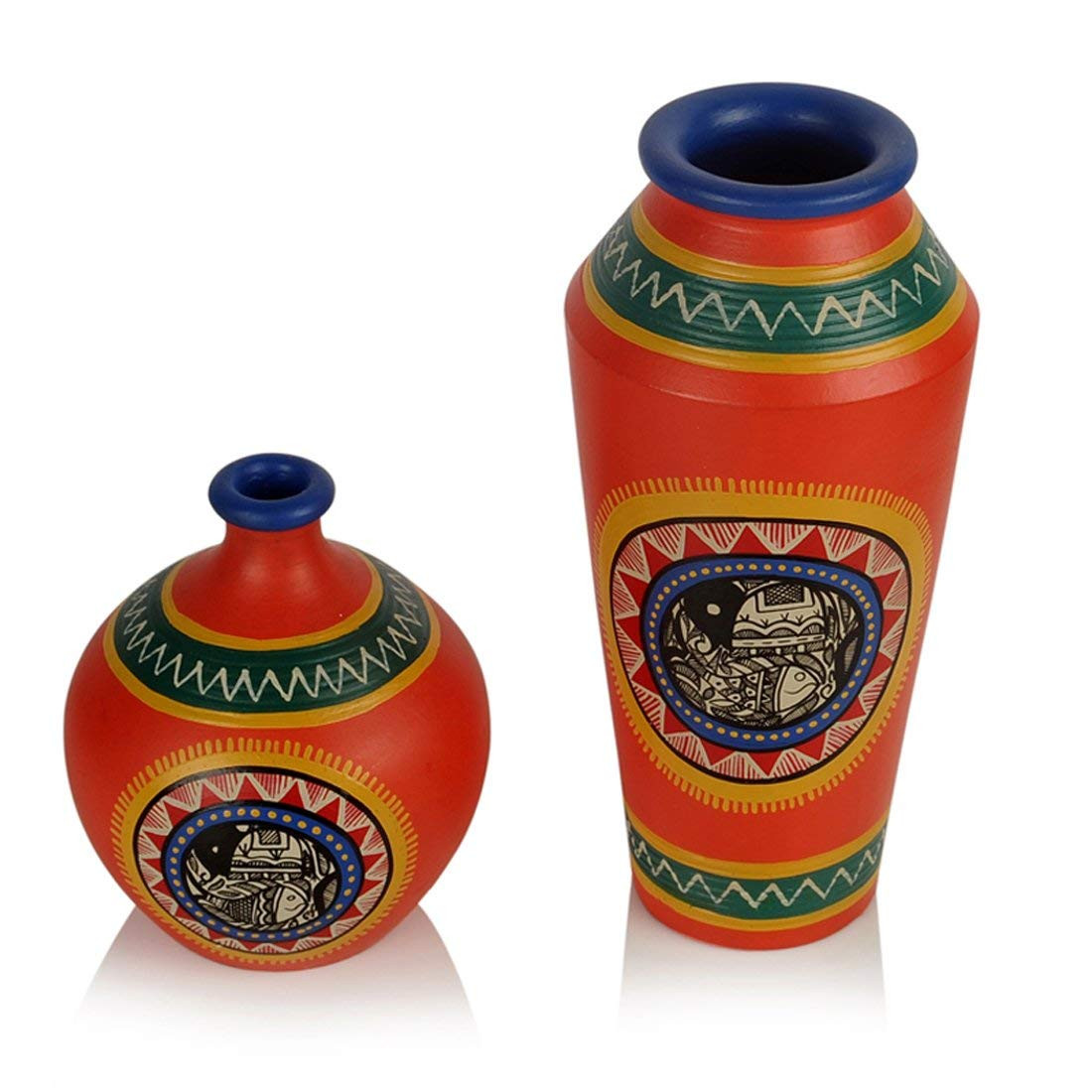 red ceramic vases and urns of buy exclusivelane terracotta handpainted bright orange madhubani inside buy exclusivelane terracotta handpainted bright orange madhubani vases set flower pots home decorative pieces gift item online at low prices in india