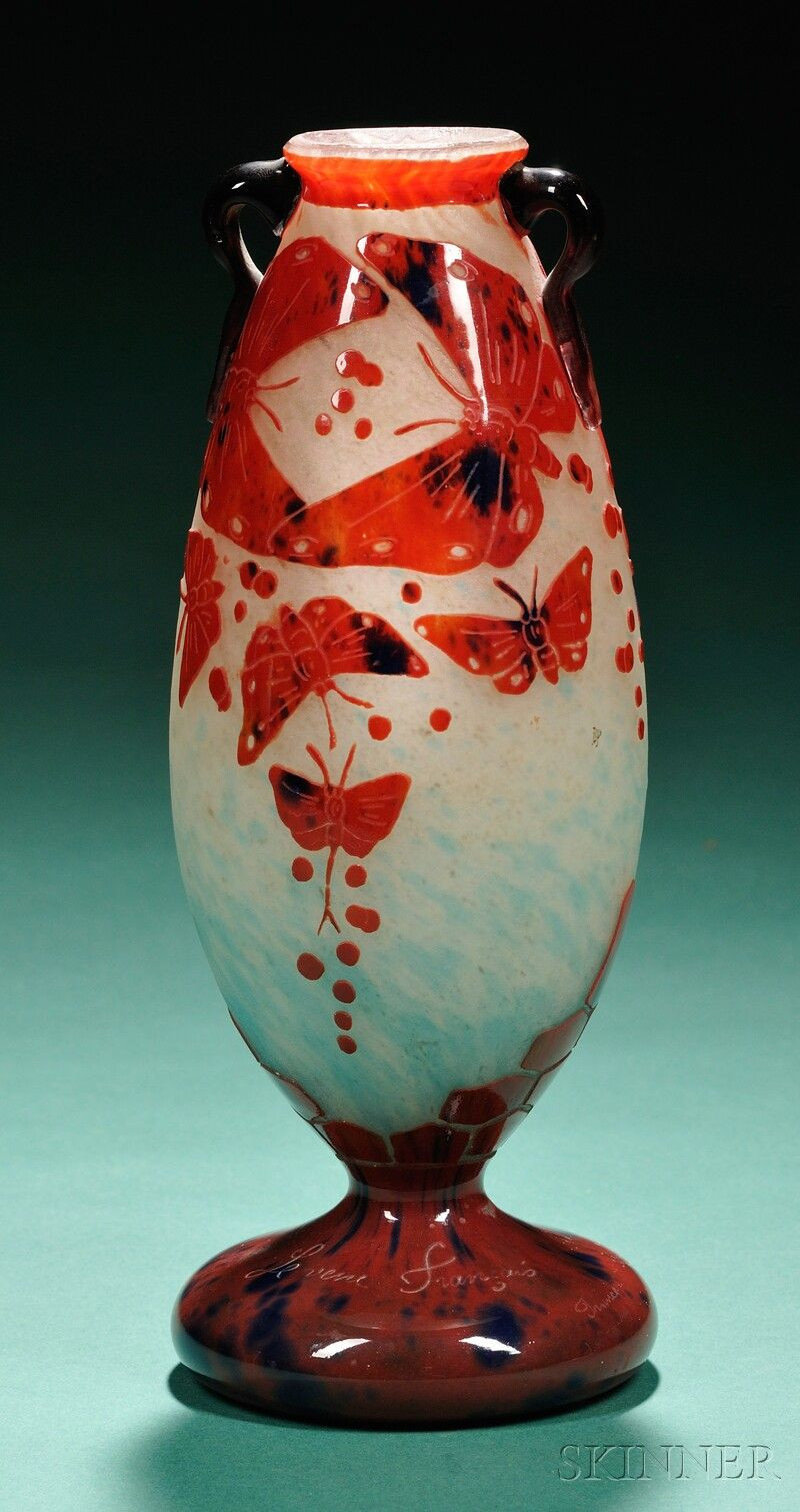 red crystal vase of art deco le verre francais vase with butterflies cameo glass france throughout art deco le verre francais vase with butterflies cameo glass france narrow mouth with applied handles on vasiform body decorated in cameo with red and black