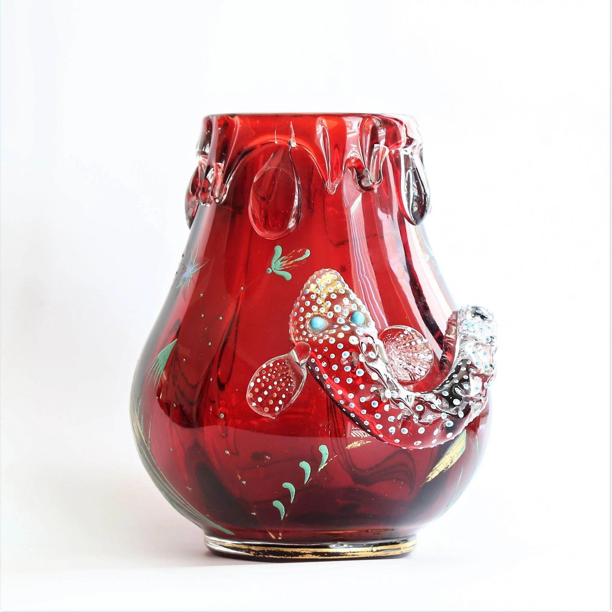 red glass vase of rare circa 1900 moser ruby red vase with enameled fish in 2018 throughout title rare circa 1900 moser ruby red vase with enameled fish price 995 usd category antiquesby period styleart nouveauantique art glass antique