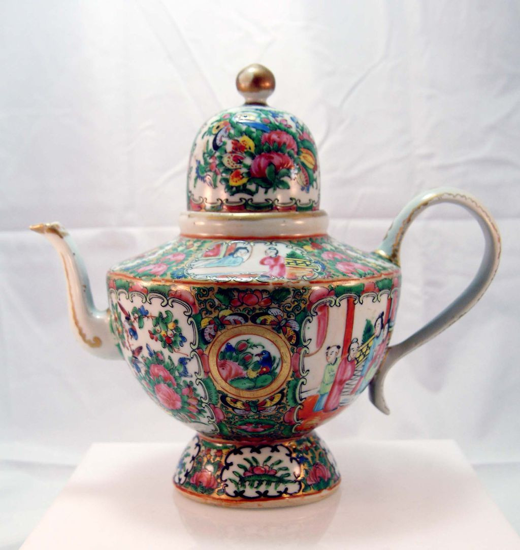 Rose Medallion Vase Of Rose Medallion Chinese Porcelain Teapot C 1900 Glass Pottery In Rose Medallion Chinese Porcelain Teapot C 1900