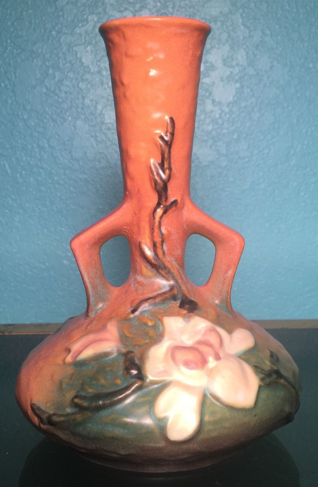 roseville double bud vase of roseville pottery usa bud vase magnolia pattern 80 00 picclick regarding roseville pottery usa bud vase magnolia pattern 1 of 8only 1 available