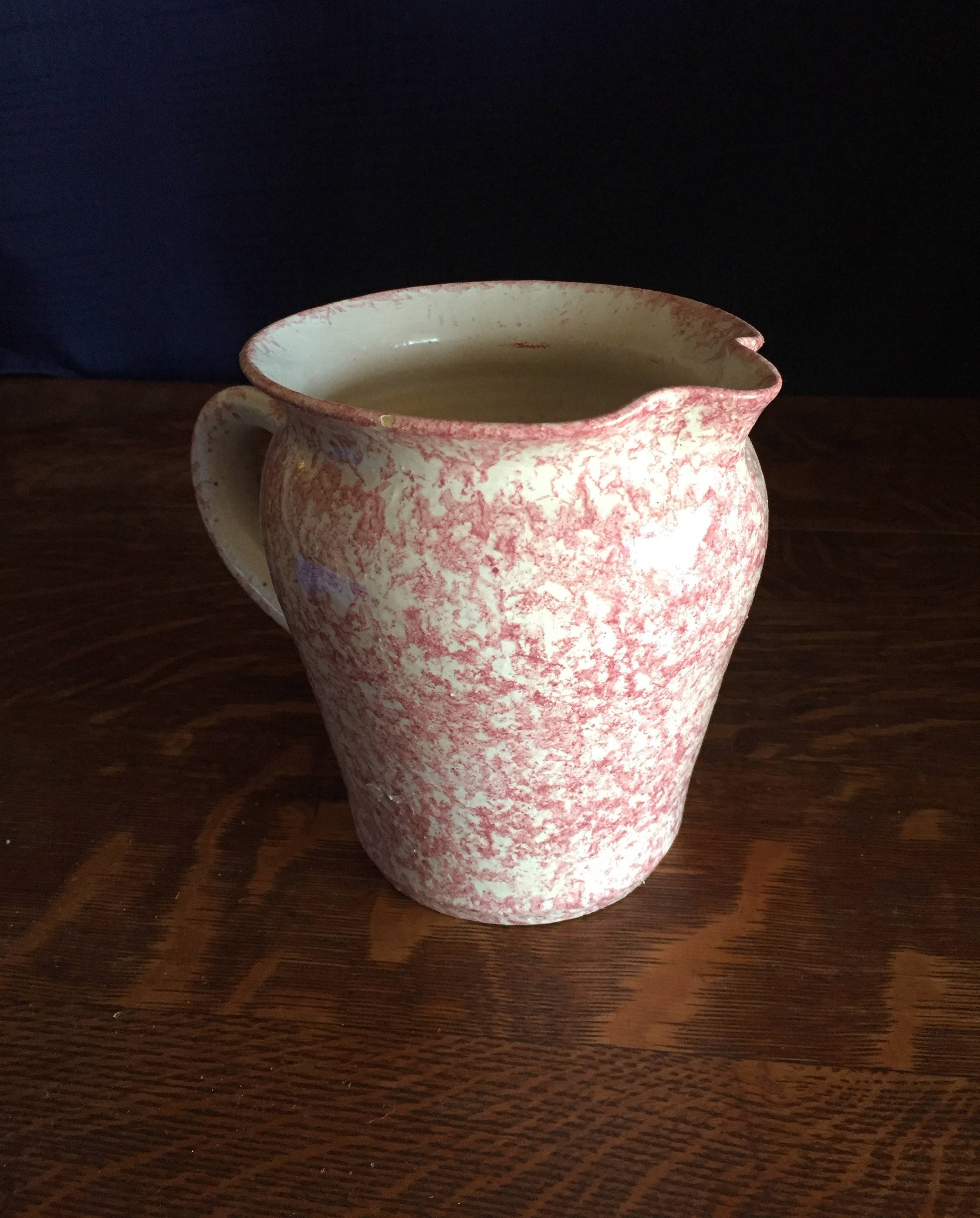 roseville pottery white rose vase of handmade pottery pitcher pink sponge painted glaze vintage etsy regarding dzoom