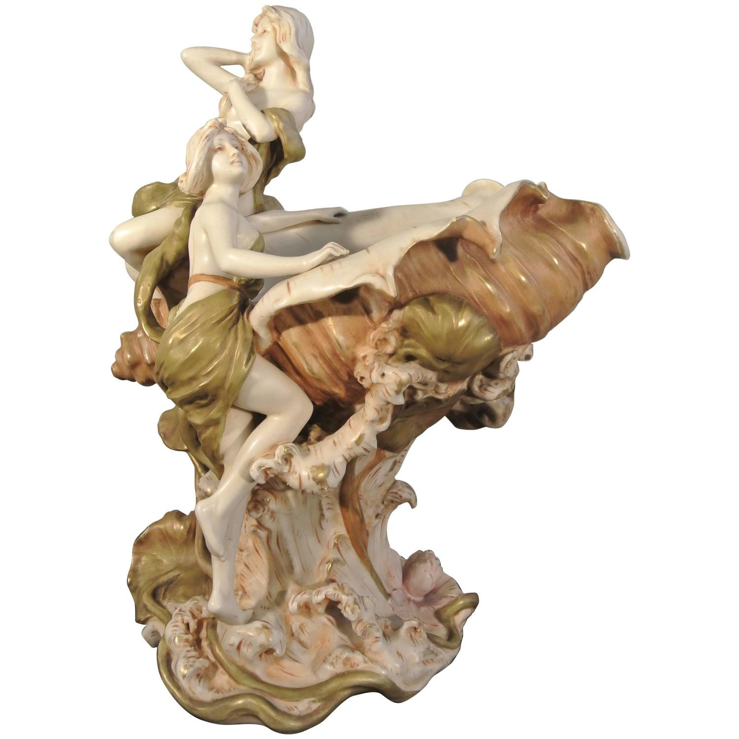 royal dux vase of royal dux porcelain centrepiece art nouveau 2 women on conch shell throughout royal dux porcelain centrepiece art nouveau 2 women on conch shell circa 1900 for sale at 1stdibs