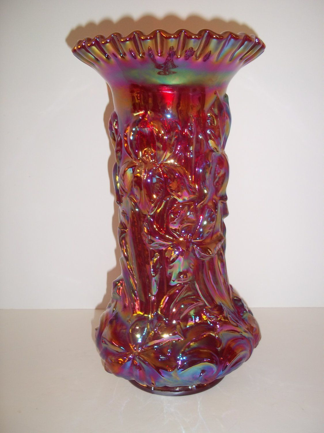 ruby red vase of fenton art glass ruby red carnival iridized heavy iris vase 12 in fentonartglassrubyredcarnivaliridizedheavy