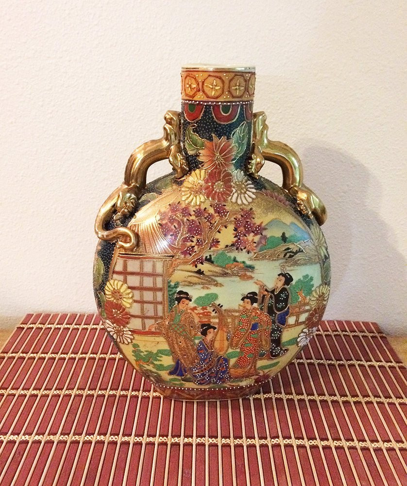 satsuma porcelain vase of vintage chinoiserie moon vase lizard handles satsuma antique etsy pertaining to dpowiaksz
