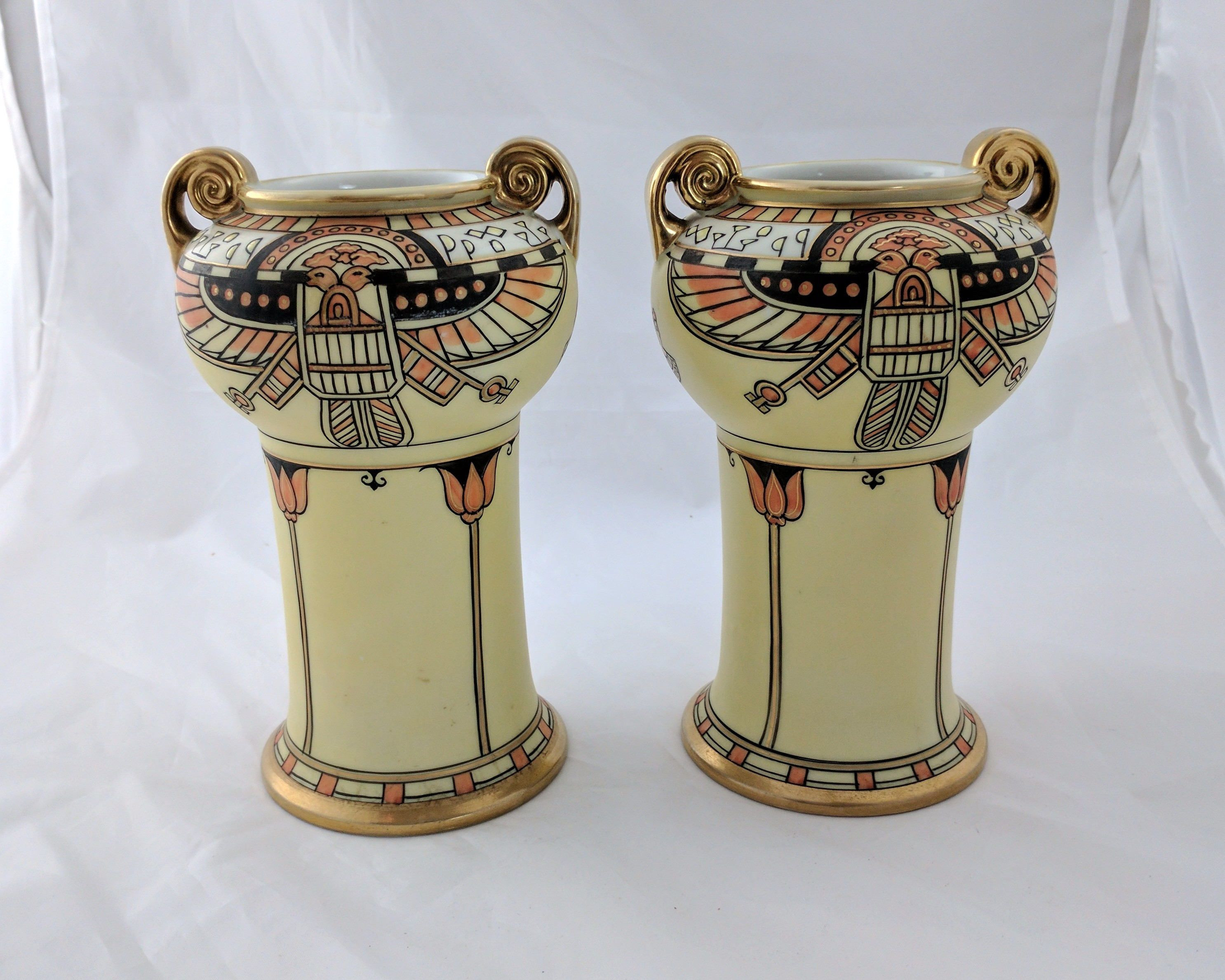 satsuma vase value of pair antique nippon egyptian revival porcelain vases hand painted intended for pair antique nippon egyptian revival porcelain vases hand painted 1911 21 by tlgvintageart