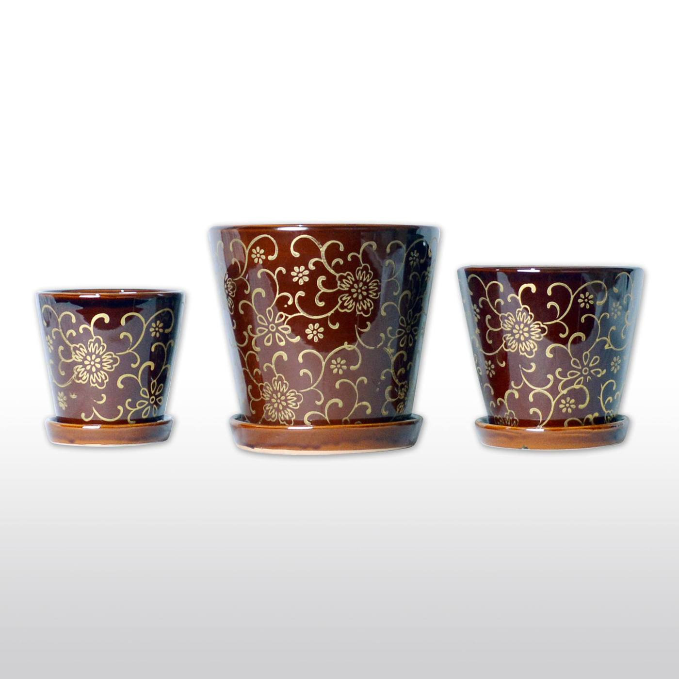24 Popular Small Gold Flower Vases 2024 free download small gold flower vases of a trio of ceramic planters with trays floral motif three pots within ceramic planters ceramic flower pots with bottom trays with golden designs in burgundy set of