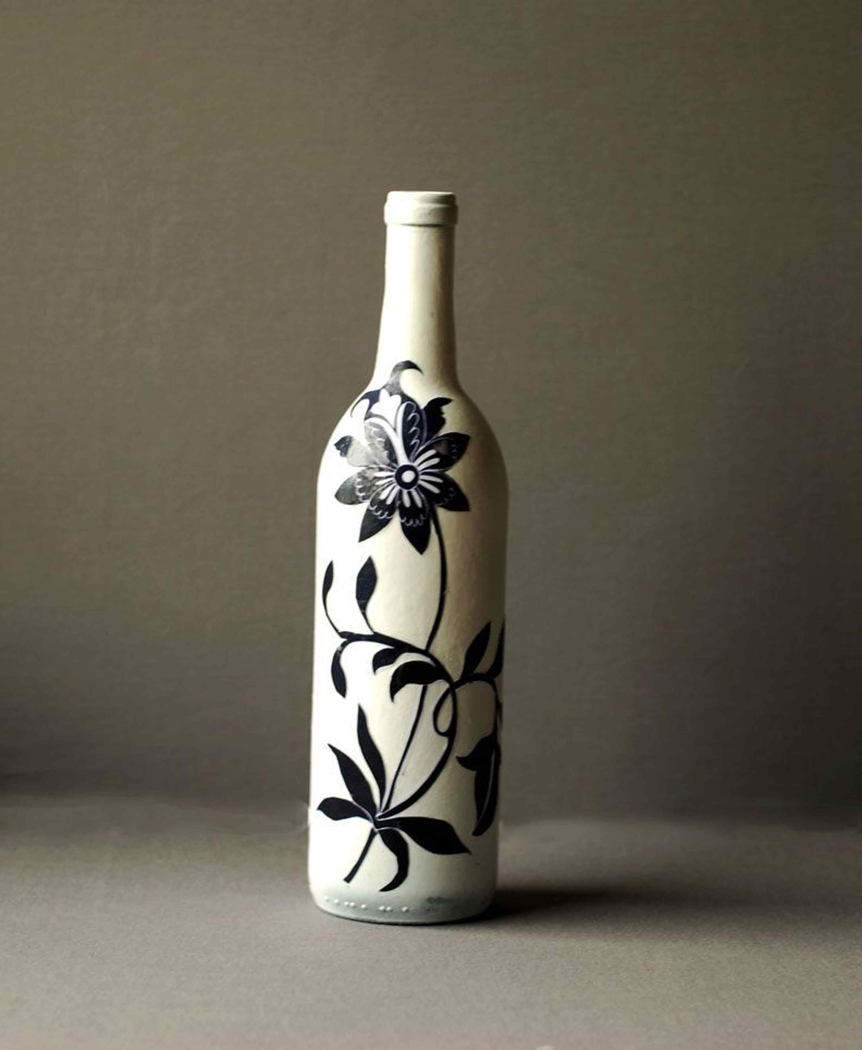 spray paint glass vases white of asian style recycled decoupage wine bottle craft regarding decoupaged wine bottle 58bcb5685f9b58af5cc40cbb