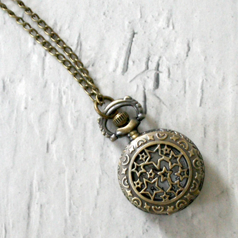 Star Shaped Vase Of Moon and Stars Locket Clock Necklace by Hayley Co Inside Moon and Stars Locket Clock Necklace