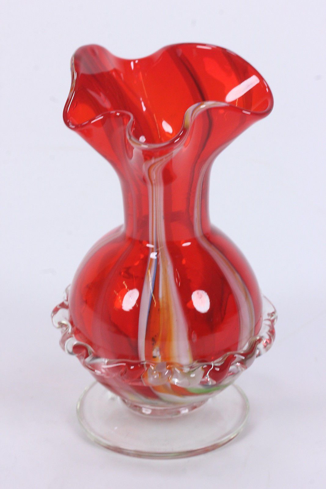 Steuben Glass Vase Vintage Of Red Striped Studio Art Glass Vase Hand Blown 6 1 8 Free form Regarding Red Striped Studio Art Glass Vase Hand Blown 6 1 8 Free form Ruffled