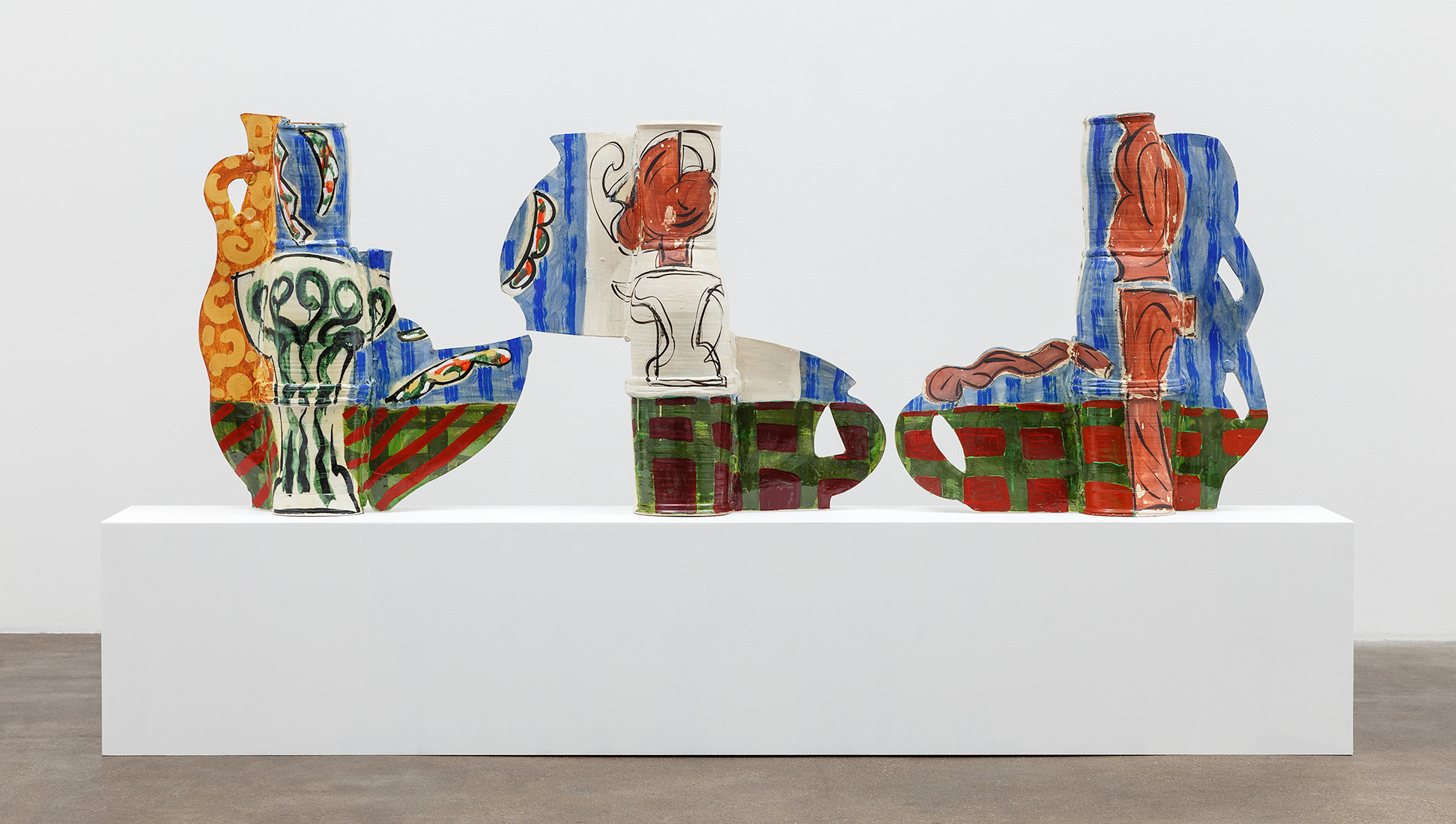 susan paley vases of david kordansky gallery inside vases and girls 2010 alternate view glazed earthenware 33 x 93 x 8 1 2 inches 83 8 x 236 2 x 21 6 cm