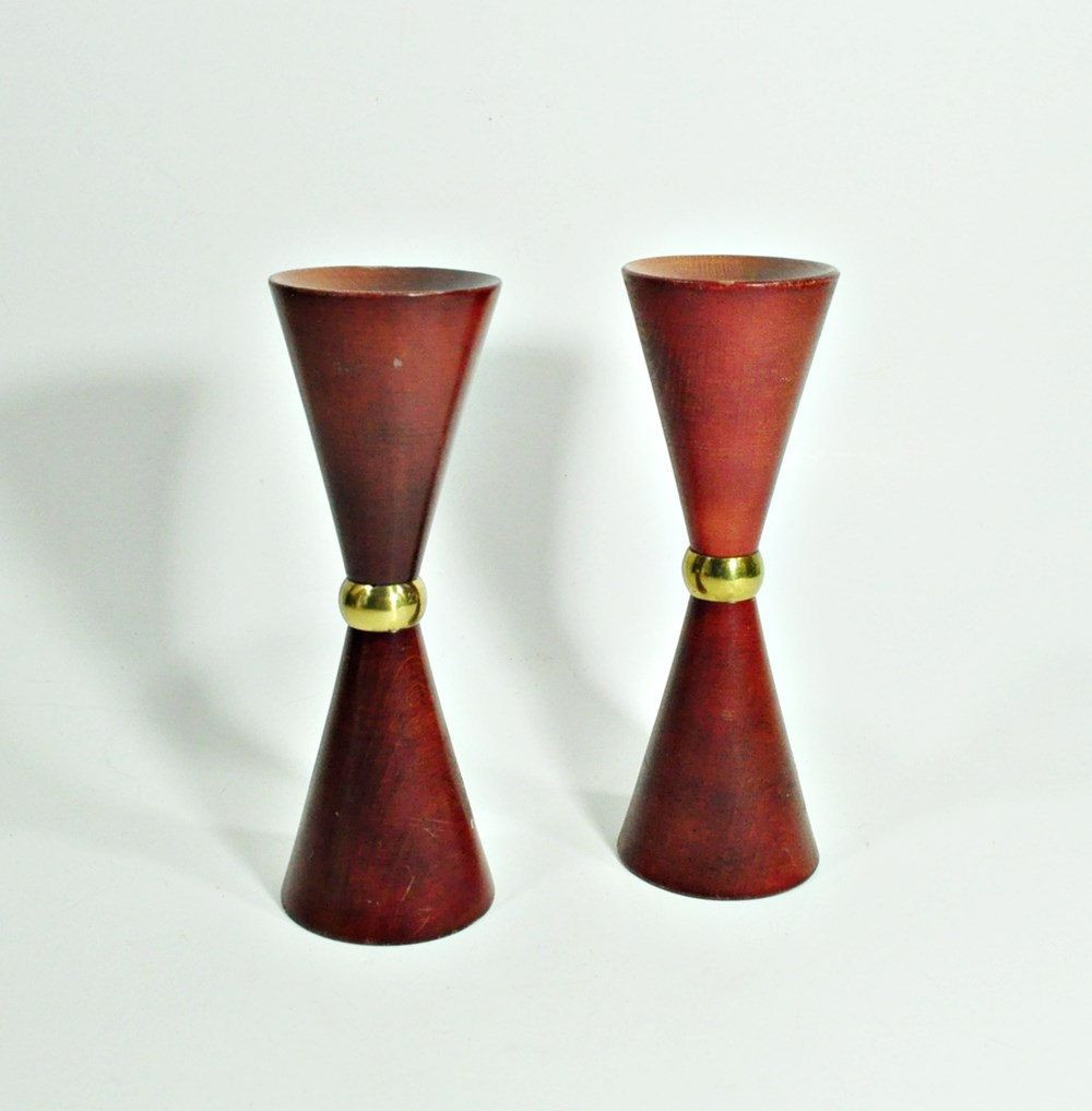 Tall Brass Vase Of Mid Century Teak Candle Holders with Brass Teak Mid Century and Glass In Pair Of Mid Century Teak Candle Holders Hour Glass Shape with A