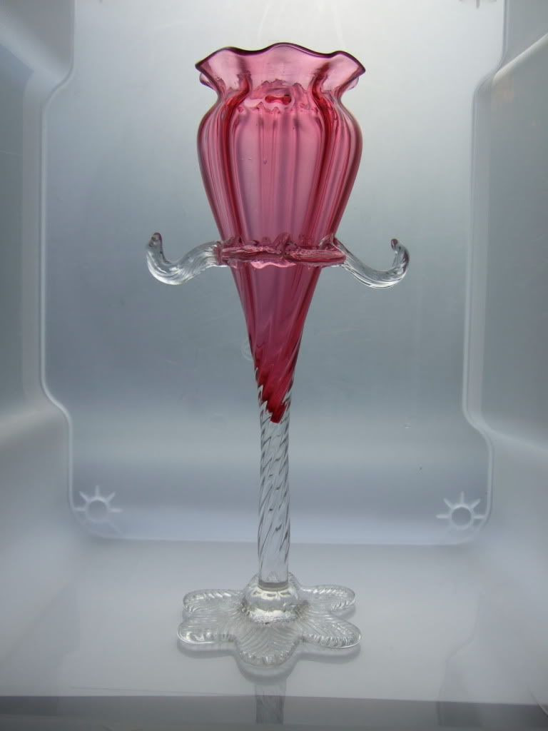 Tall Pewter Vase Of Tall 19th Century Cranberry Epergne Vase Victorian Cranberry Glass In Tall 19th Century Cranberry Epergne Vase