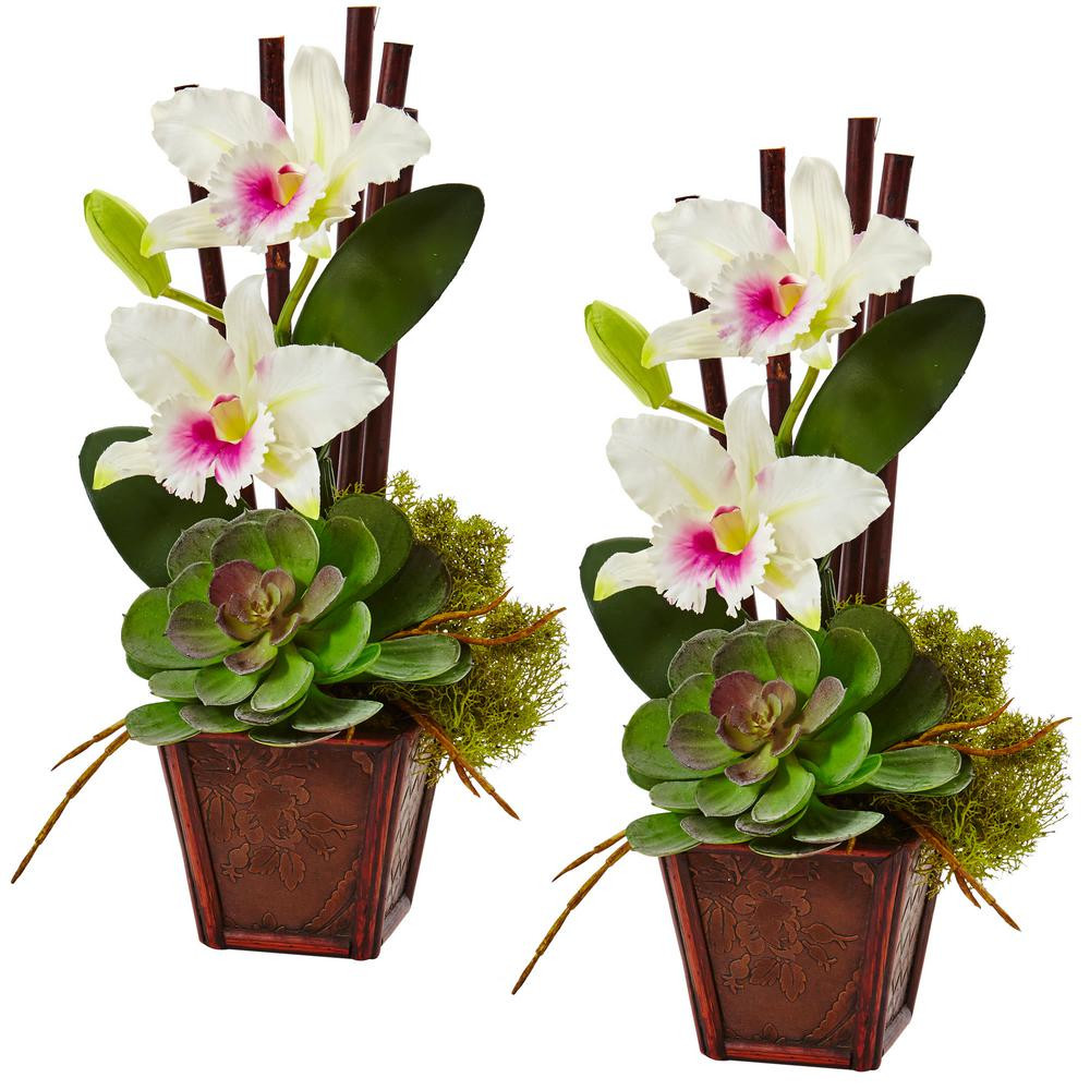 29 Wonderful Tall Vase Artificial Flowers 2024 free download tall vase artificial flowers of artificial plants flowers home accents the home depot regarding 14 75 in cattleya orchid and succulent arrangement in white set of