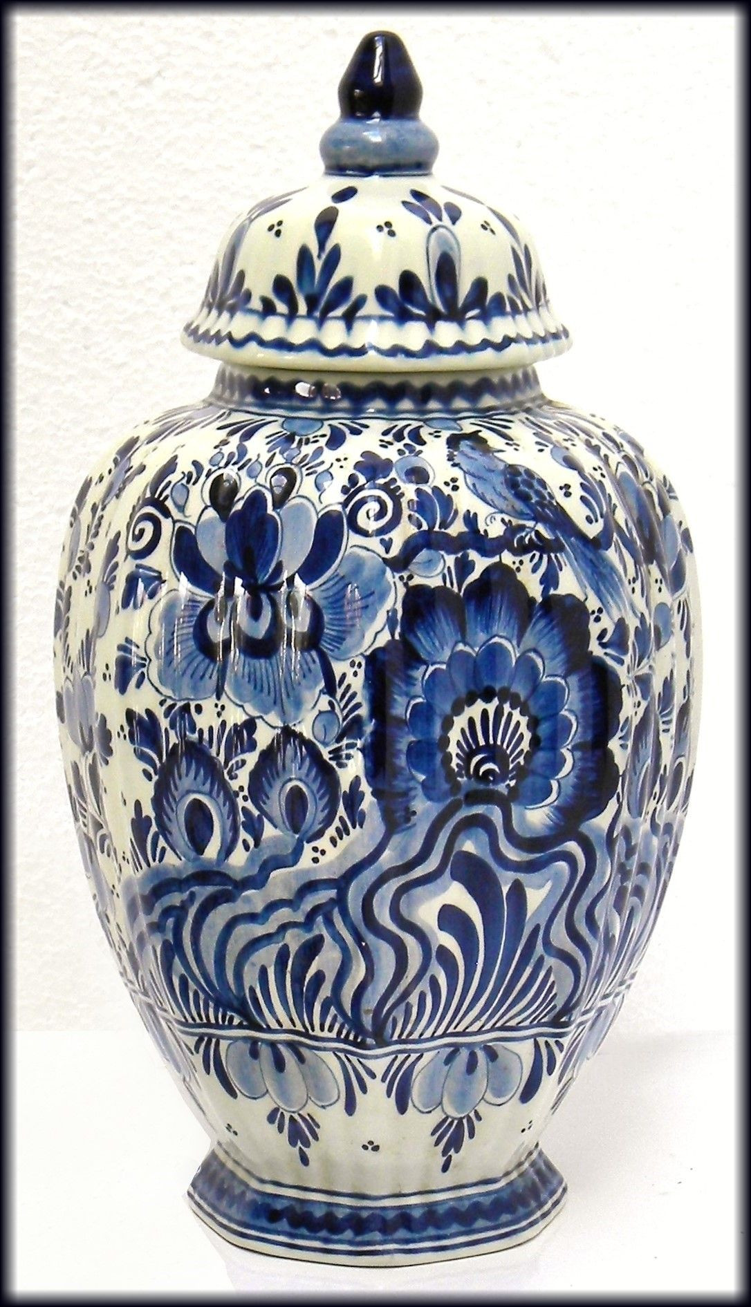 tobacco leaf vase of vintage delft blue ceramic vase jar hand painted cobalt blue floral throughout amazing delft blue vintage dutch art pottery with cobalt blue bird and floral decoration