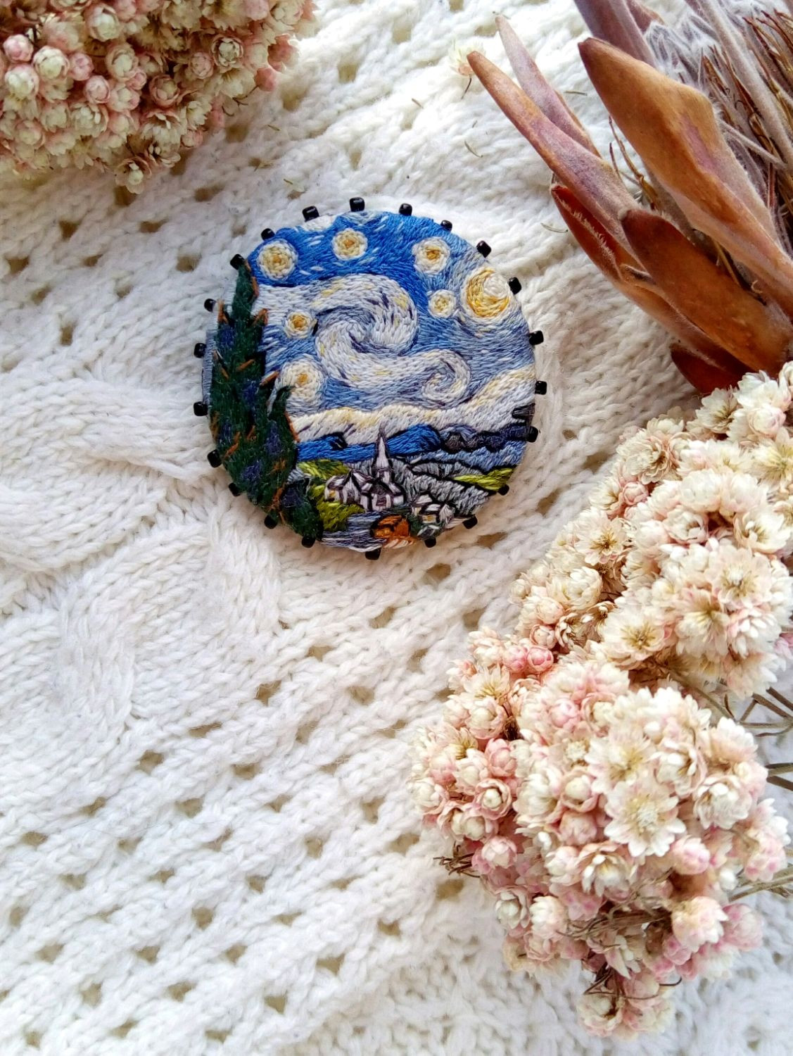 30 Fashionable Van Gogh Flowers In A Blue Vase 2024 free download van gogh flowers in a blue vase of embroidered brooch based on the paintingthe starry night by vincent intended for vincent van ac2b7 brooches handmade order embroidered brooch based on the 