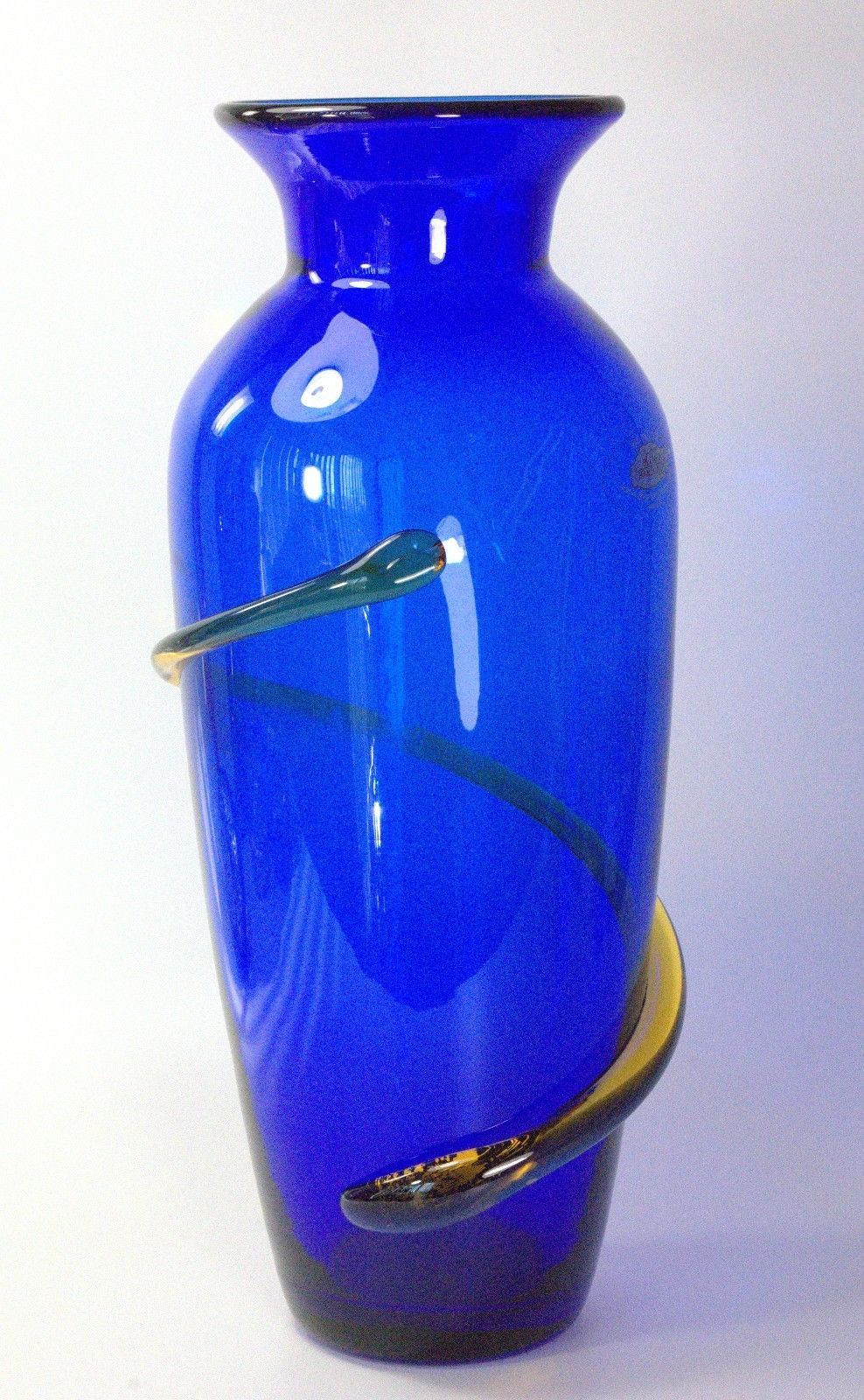 vintage blue vase of vintage blenko cobalt blue vase pitcher yellow threaded curving for vintage blenko cobalt blue vase pitcher yellow threaded curving signed 2000 89 99 vintage blenko