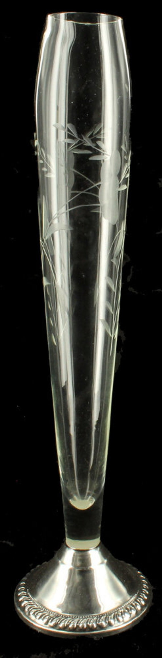12 attractive Vintage Green Glass Bud Vase 2024 free download vintage green glass bud vase of vintage art deco etched glass sterling silver base bud vase etsy with image 0