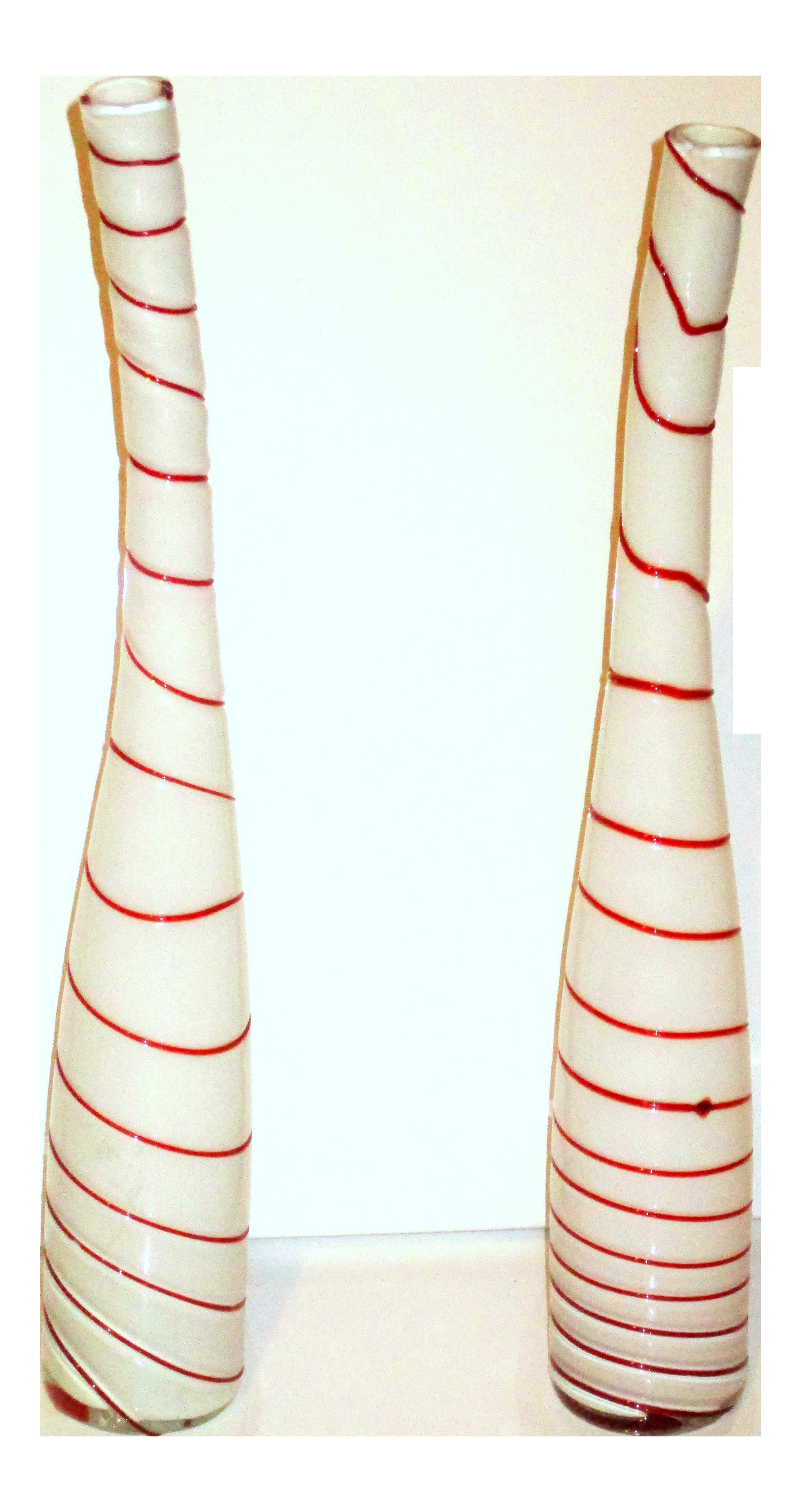 vintage murano art glass vases of art glass murano glass striped peppermint white red vases 2 within art glass murano glass striped peppermint white red vases 2 chairish