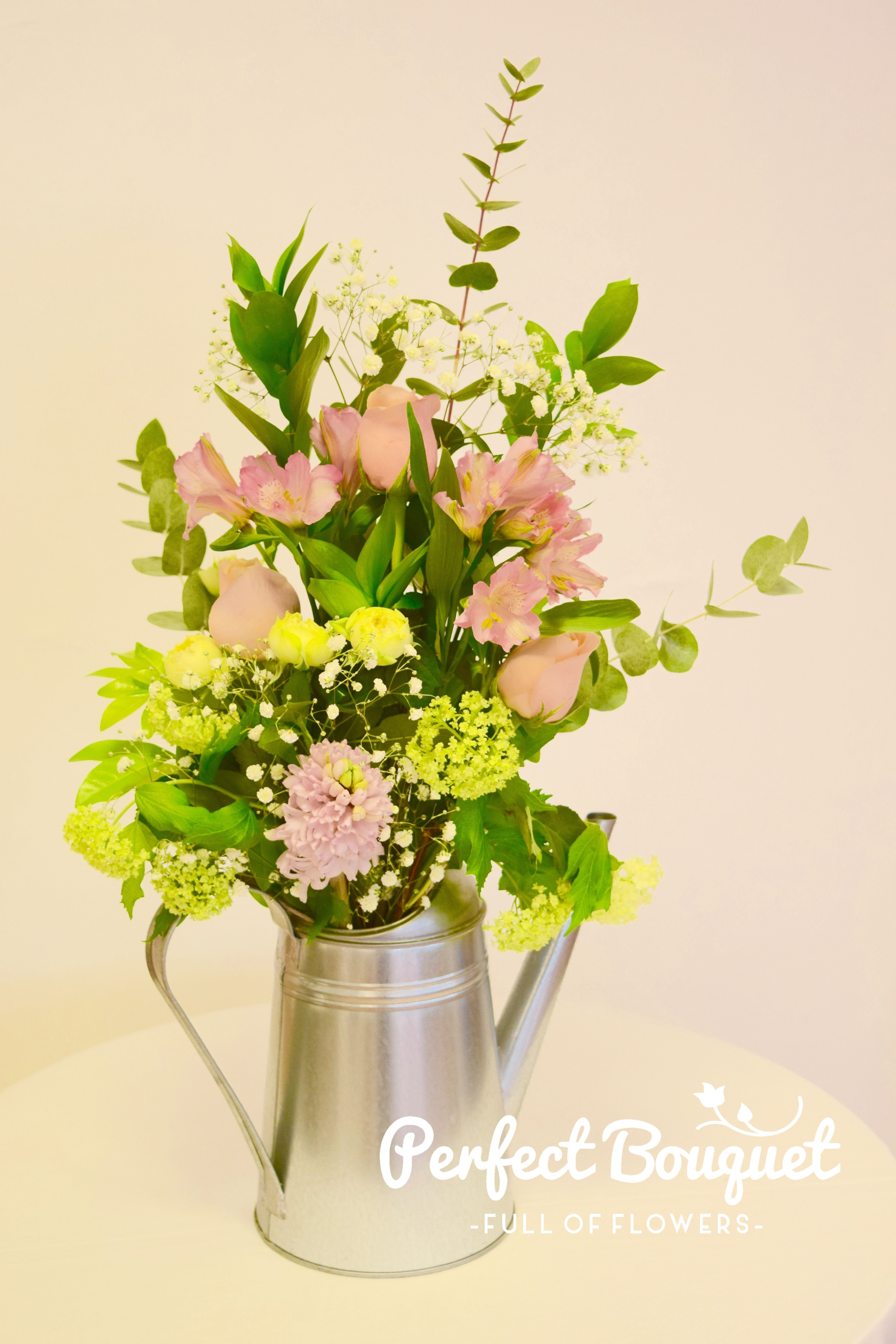 watering can flower vase of pink watering can bouquet by perfect bouquet full of flowers with regard to pink watering can bouquet
