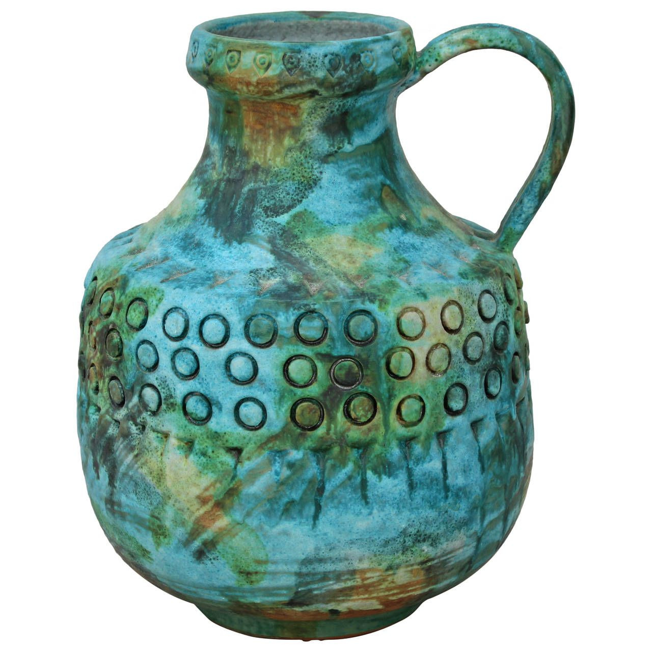 Weller Pottery Vase Of Weller Pottery Coppertone Handled Vase within Vintage Bagni Italian Art Pottery Jug In Sea Garden Glaze