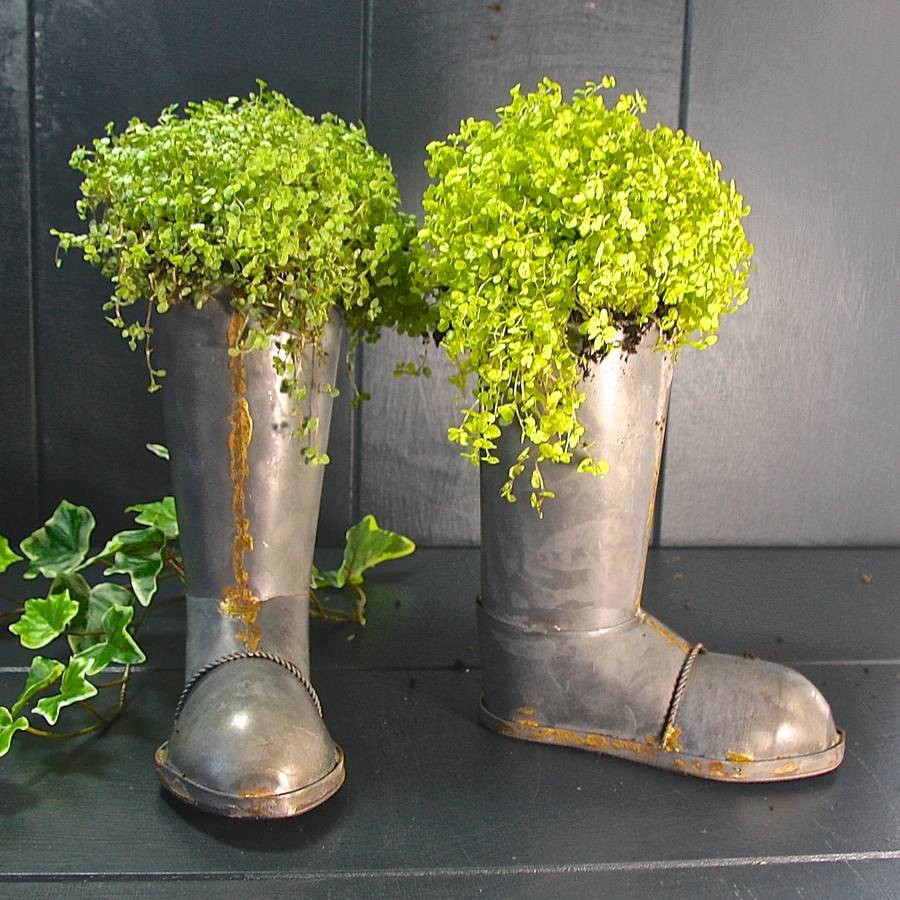 western boot vase of zinc wellington boot planters by london garden trading in zinc wellington boot planters