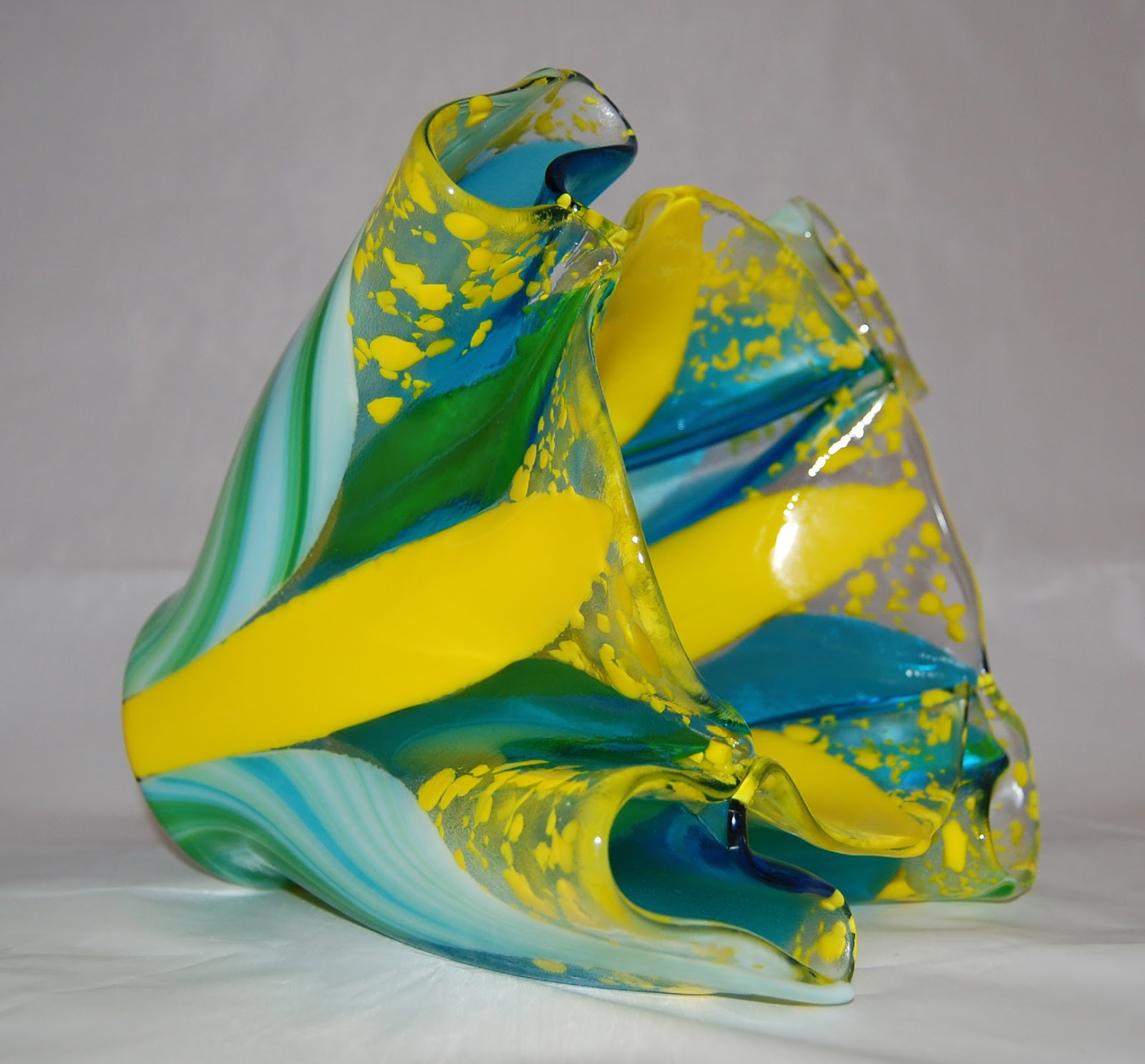 yellow hand blown glass vase of dana worley fused glass designs for side view of vase